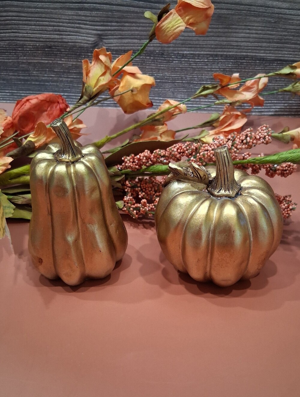 Mini 3" Gold Resin Pumpkin/Gourd -Fall Thanksgiving Set of 2 table & home decor